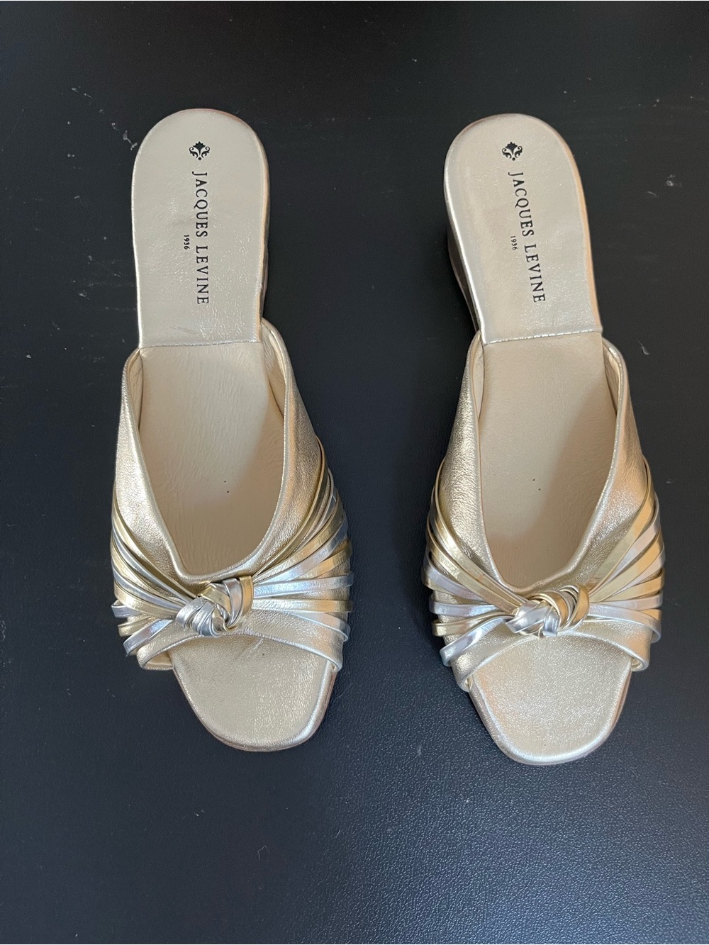 Jacques Levine Metallic Gold Knot Mule